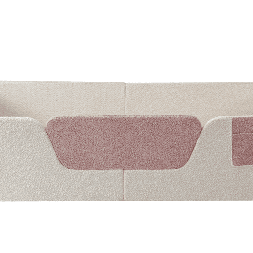 Cama estofada, 140x190 cm - Barreira removível, bolso integrado, veludo - Bege