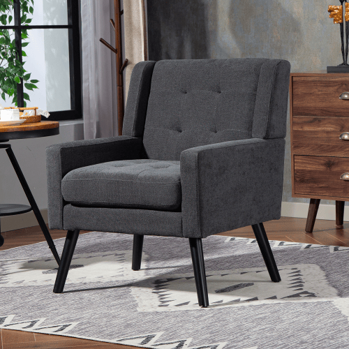 Conjunto de poltronas decorativas de 1 e 2 lugares - espuma de alta densidade, pernas de madeira - cinza escuro