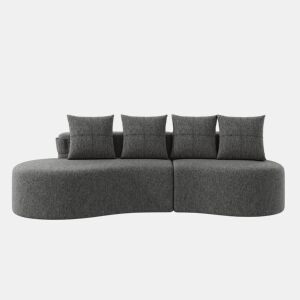 Sofá de linho com 4 almofadas - Espuma de alta densidade + molas, porta-copos e bolso lateral - Cinza escuro