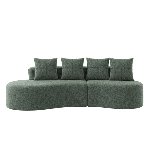 Sofá de linho com 4 almofadas - Enchimento de espuma de alta densidade + molas, porta-copos e bolso lateral - Verde