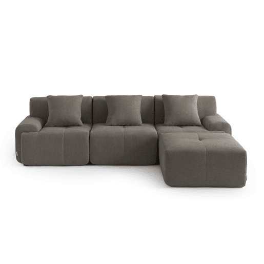 Sofá modular de 3 lugares com chaise longue, tecido chenille na cor castanho acinzentado