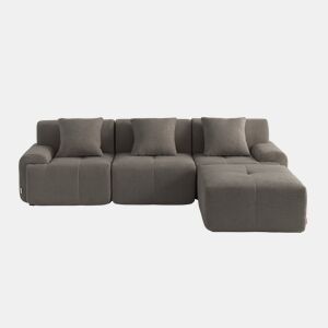 Sofá modular de 3 lugares com chaise longue, tecido chenille na cor castanho acinzentado