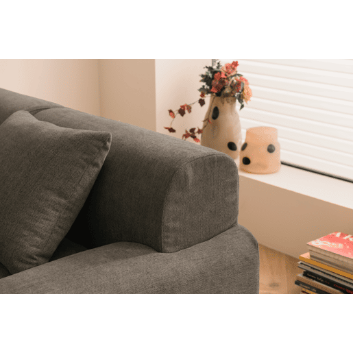Sofá modular de 3 lugares com chaise longue, tecido chenille na cor castanho acinzentado