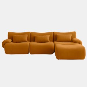 Sofá modular de 3 lugares com chaise longue, tecido bouclé na cor marrom canela