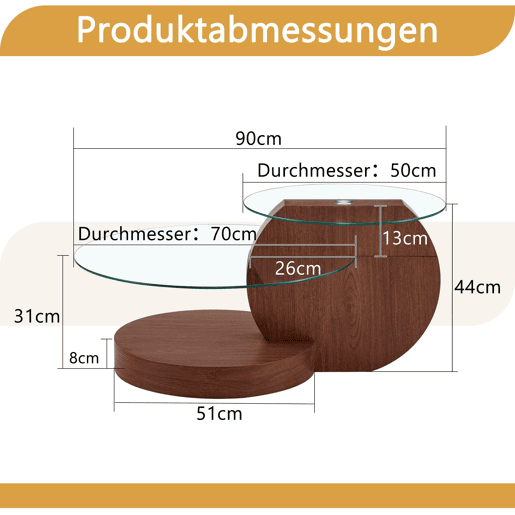 Mesa de centro - vidro de segurança de 2 níveis, design minimalista, MDF veado - TransparenteNogueira