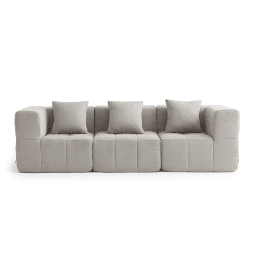 Sofá modular de 3 lugares, tecido bouclé na cor bege pedra