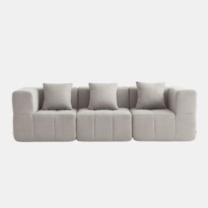 Sofá modular de 3 lugares, tecido bouclé na cor bege pedra