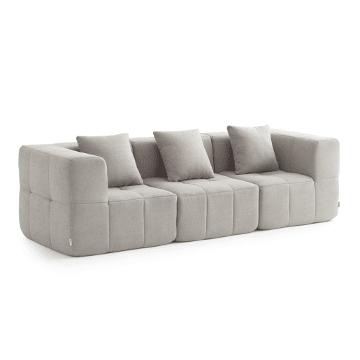 Sofá modular de 3 lugares, tecido bouclé na cor bege pedra