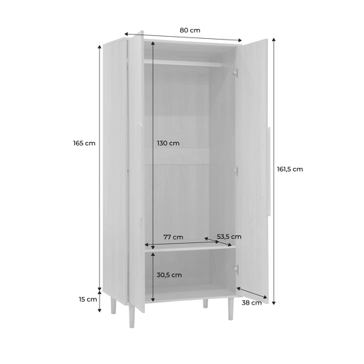 Guarda-roupa com efeito de madeira, 2 portas, Juliana, Madeira de nogueira, 80x55x180 cm