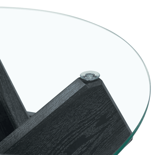 Mesa de centro redonda 79 cm - vidro temperado 0,8 cm, pernas MDF pretas - Preto, Transparente