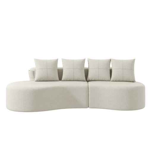 Sofá de linho para 4 pessoas - Almofadas, espuma de alta densidade, porta-copos, bolso lateral - Bege