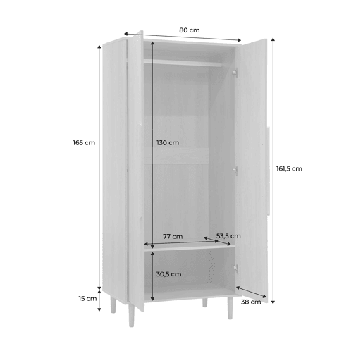 Guarda-roupa com efeito de madeira, 2 portas, Juliana, Carvalho, 80x55x180 cm