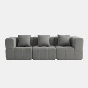 Sofá modular de 3 lugares, tecido bouclé na cor cinza nuvem