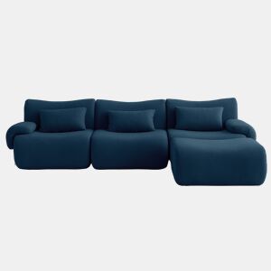 Sofá modular de 3 lugares com chaise longue, tecido bouclé na cor azul profundo