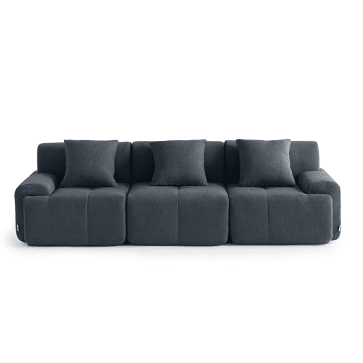 Sofá modular de 3 lugares, tecido chenille na cor azul acinzentado
