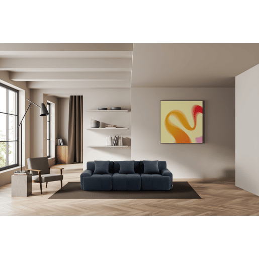Sofá modular de 3 lugares, tecido chenille na cor azul acinzentado