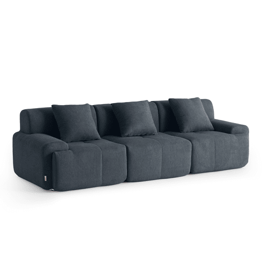 Sofá modular de 3 lugares, tecido chenille na cor azul acinzentado