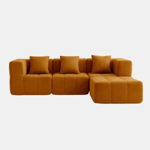 Sofá modular de 3 lugares com chaise longue, tecido bouclé na cor marrom canela