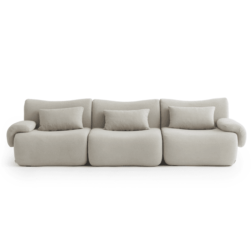 Sofá modular de 3 lugares, tecido bouclé na cor bege pedra
