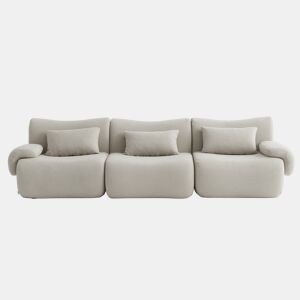 Sofá modular de 3 lugares, tecido bouclé na cor bege pedra