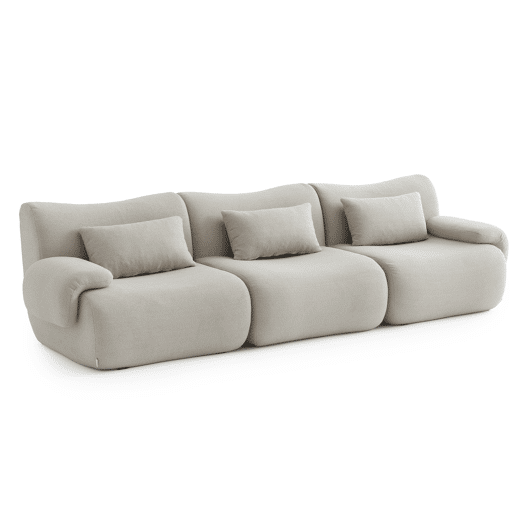 Sofá modular de 3 lugares, tecido bouclé na cor bege pedra