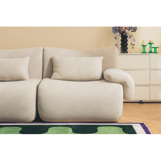 Sofá modular de 3 lugares, tecido bouclé na cor bege pedra