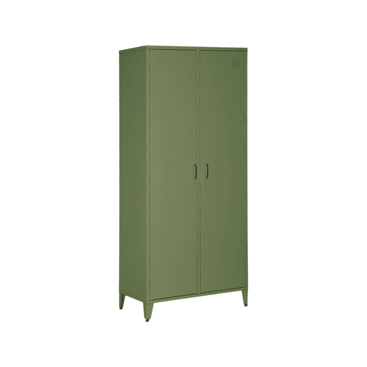 Guarda-roupa industrial em metal com 2 portas, 4 prateleiras, 1 cabideiro, Soho, Verde caqui, 48x80x181 cm