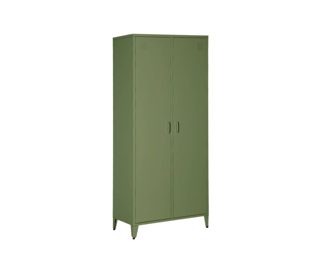 Armario/vestidor industrial de metal 2 puertas, 4 estantes, 1 barra para colgar verde kaki - 48x80x181 cm