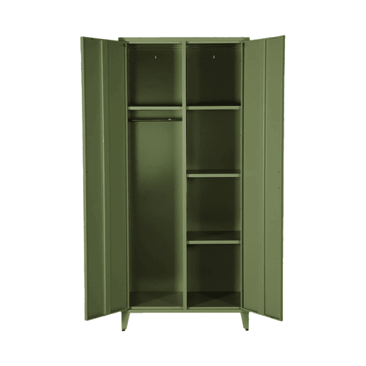 Guarda-roupa industrial em metal com 2 portas, 4 prateleiras, 1 cabideiro, Soho, Verde caqui, 48x80x181 cm