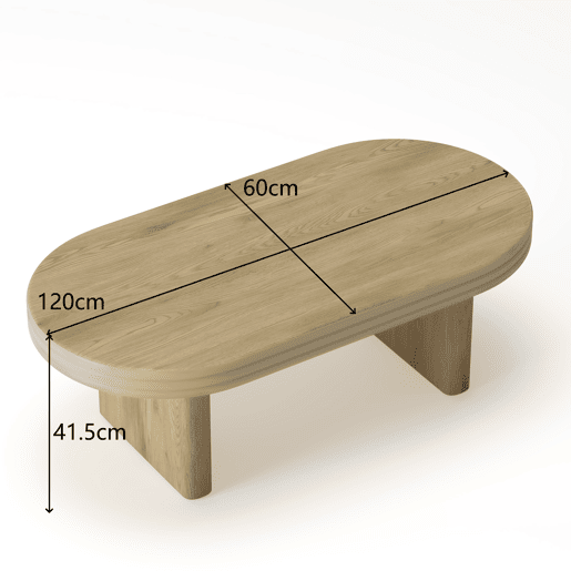 Mesa de centro ovalada 120x60cm - Estilo mid century, madeira rústica, versátil - Natural