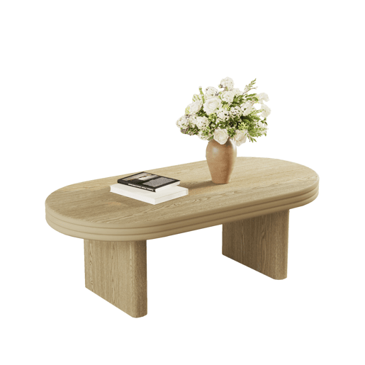 Mesa de centro ovalada 120x60cm - Estilo mid century, madeira rústica, versátil - Natural