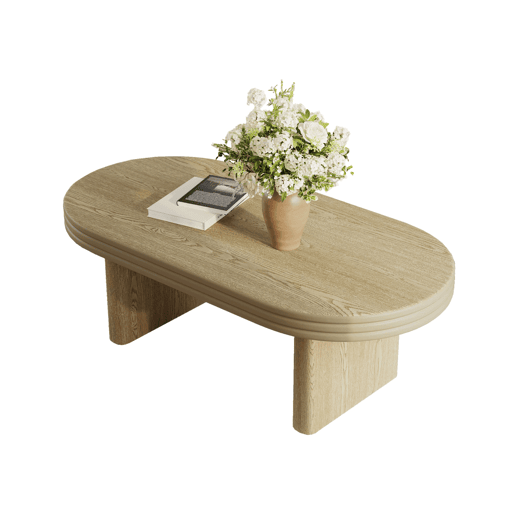 Mesa de centro ovalada 120x60cm - Estilo mid century, madeira rústica, versátil - Natural