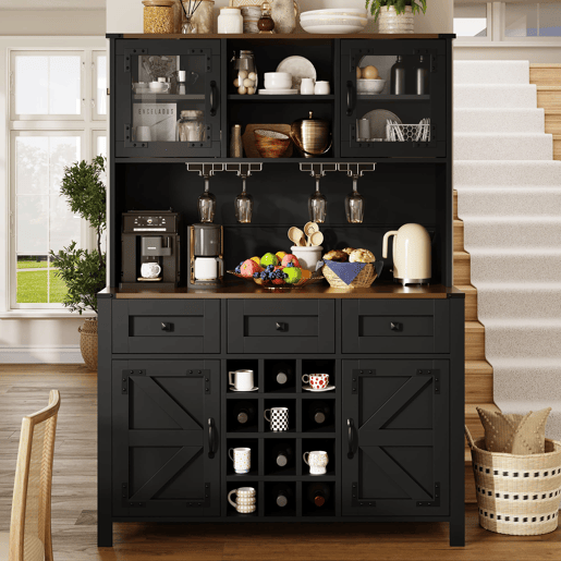 Armário de cozinha 120x40x170 cm - 4 portas, 3 gavetas, LED, USB, preto