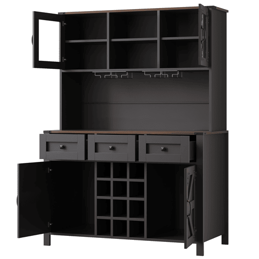 Armário de cozinha 120x40x170 cm - 4 portas, 3 gavetas, LED, USB, preto