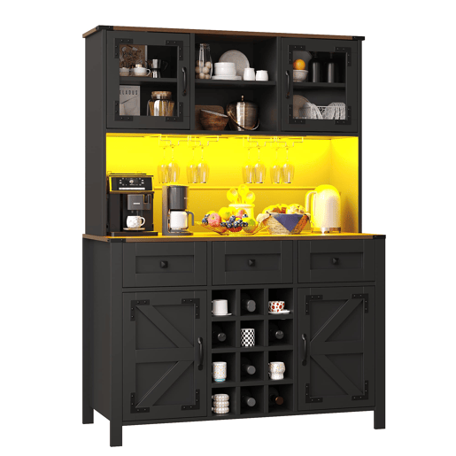 Armário de cozinha 120x40x170 cm - 4 portas, 3 gavetas, LED, USB, preto