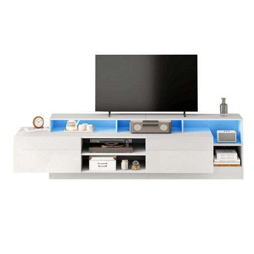 Móvel de TV 190x40x48,5 cm - Lowboard moderno com LED e design de alto brilho para TVs até 70 - Branco Móvel de TV 190x40x48,5 cm - Lowboard moderno com LED e design de alto brilho para TVs até 70 - Branco