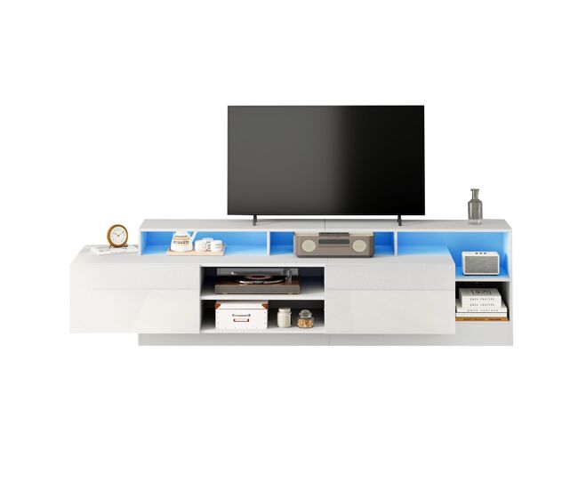 Mueble tv 190x40x48,5cm - lowboard moderno con led y diseño alto brillo para tv hasta 70" - blanco