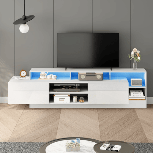 Móvel de TV 190x40x48,5 cm - Lowboard moderno com LED e design de alto brilho para TVs até 70 - Branco Móvel de TV 190x40x48,5 cm - Lowboard moderno com LED e design de alto brilho para TVs até 70 - Branco