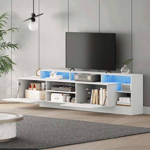 Móvel de TV 190x40x48,5 cm - Lowboard moderno com LED e design de alto brilho para TVs até 70 - Branco Móvel de TV 190x40x48,5 cm - Lowboard moderno com LED e design de alto brilho para TVs até 70 - Branco