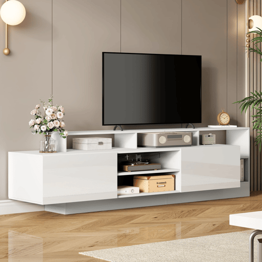 Móvel de TV 190x40x48,5 cm - Lowboard moderno com LED e design de alto brilho para TVs até 70 - Branco Móvel de TV 190x40x48,5 cm - Lowboard moderno com LED e design de alto brilho para TVs até 70 - Branco