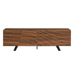 Móvel de TV 160x39x50,5 cm - Lowboard com frente ondulada, grande capacidade de armazenamento, pés de ferro - Nogueira