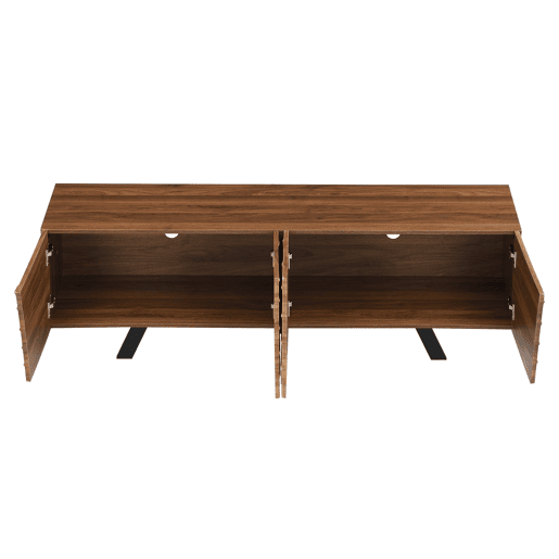 Móvel de TV 160x39x50,5 cm - Lowboard com frente ondulada, grande capacidade de armazenamento, pés de ferro - Nogueira
