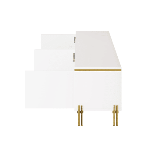 Móvel de TV moderno - 4 portas, alto brilho, ranhura para cabos, rebordo dourado - Branco Móvel de TV moderno - 4 portas, alto brilho, ranhura para cabos, rebordo dourado - Branco