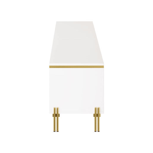Móvel de TV moderno - 4 portas, alto brilho, ranhura para cabos, rebordo dourado - Branco Móvel de TV moderno - 4 portas, alto brilho, ranhura para cabos, rebordo dourado - Branco