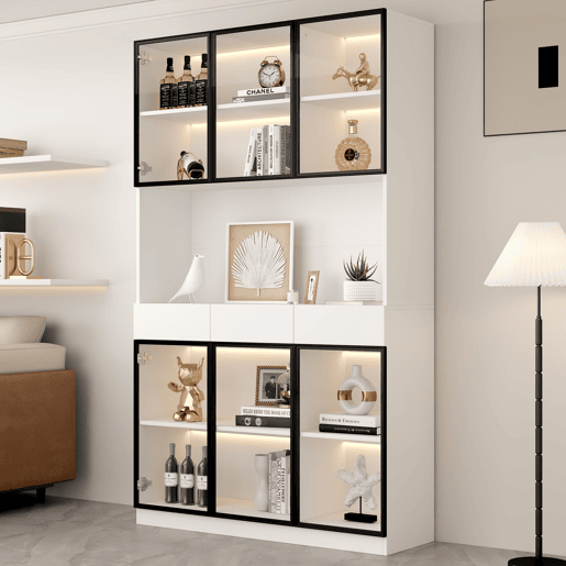Vitrine de vidro 200 cm - Estante multiusos com luzes LED - Branco