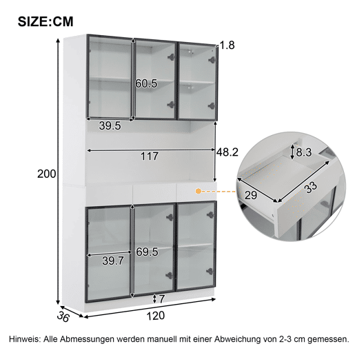 Vitrine de vidro 200 cm - Estante multiusos com luzes LED - Branco