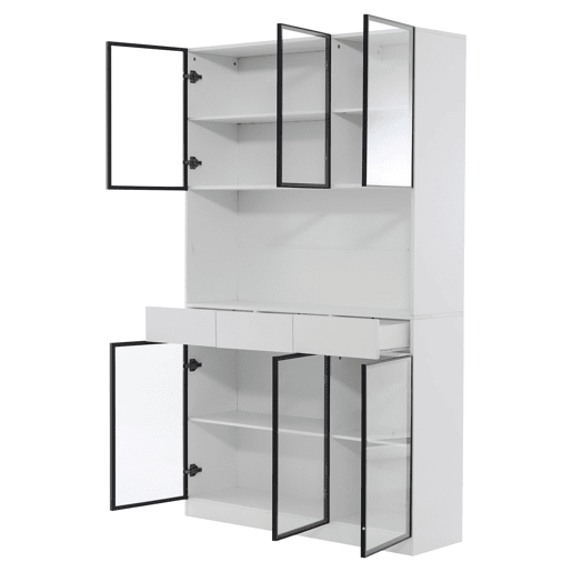 Vitrine de vidro 200 cm - Estante multiusos com luzes LED - Branco