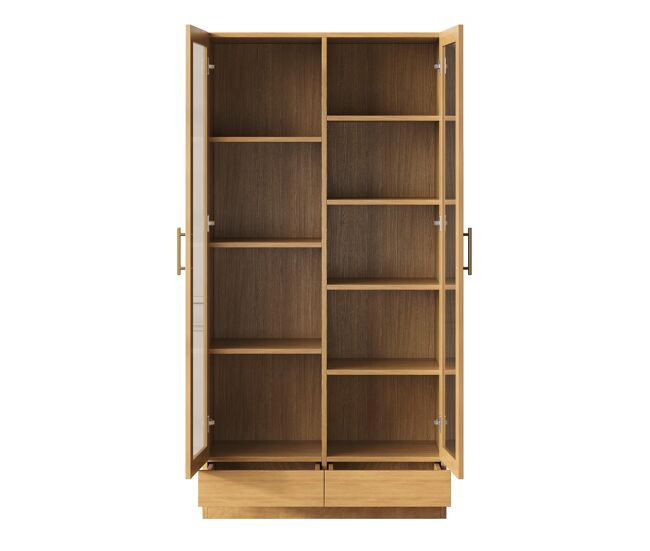 Vitrina de cristal 80x40x160 cm - estantes fijos desplazados, cajones push-to-open - madera natural