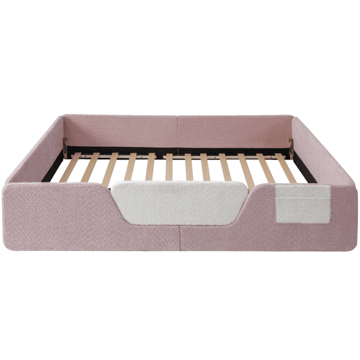 Cama estofada, 140x190 cm - Barreiras removíveis, bolso lateral, veludo único - Rosa