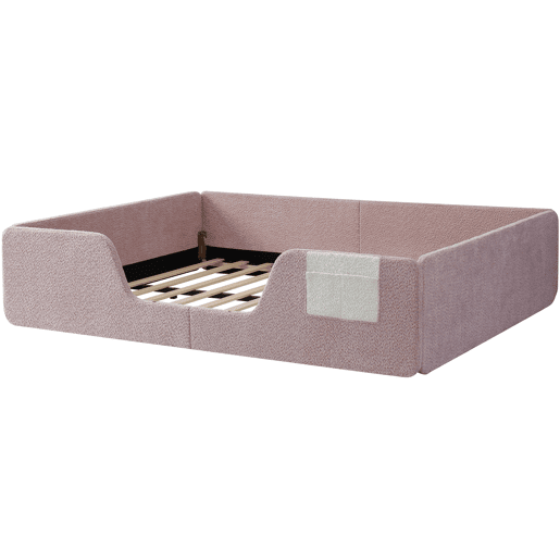 Cama estofada, 140x190 cm - Barreiras removíveis, bolso lateral, veludo único - Rosa